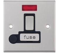 Selectric 7MPRO-230 7M-PRO 13A DP Switched Fused Connection Unit with Neon & Flex Outlet - Satin Chrome, Black Insert