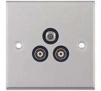 Selectric 7MPRO-237 7M-PRO 1x F-Type Satellite & 2x Isolated Coaxial TV Socket - Satin Chrome, Black Insert