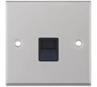 Selectric 7MPRO-239 7M-PRO 1 Gang Secondary Telephone Socket - Satin Chrome, Black Insert