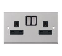 Selectric 7MPRO-251 7M-PRO 2 Gang 13A Switched SP Socket Outlet - Satin Chrome, Black Insert