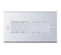 Selectric 7MPRO-305 7M-PRO 6 Gang 2 Way 10AX Plate Switch - Polished Chrome, White Insert