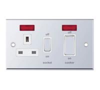 Selectric 7MPRO-331 7M-PRO 45A Cooker Unit with 13A Switched Socket & Neon - Polished Chrome, White Insert