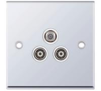 Selectric 7MPRO-337 7M-PRO 1x F-Type Satellite & 2x Isolated Coaxial TV Socket - Polished Chrome, White Insert