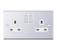 Selectric 7MPRO-351 7M-PRO 2 Gang 13A Switched SP Socket Outlet - Polished Chrome, White Insert