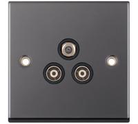 Selectric 7MPRO-437 7M-PRO 1x F-Type Satellite & 2x Isolated Coaxial TV Socket - Black Nickel, Black Insert