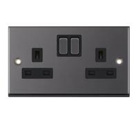 Selectric 7MPRO-451 7M-PRO 2 Gang 13A Switched SP Socket Outlet - Black Nickel, Black Insert (Pack 5)