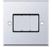 Selectric 7MPRO-503 7M-PRO 3 Gang 2 Way 10AX Plate Switch - Polished Chrome, Black Insert