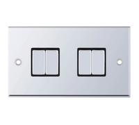 Selectric 7MPRO-504 7M-PRO 4 Gang 2 Way 10AX Plate Switch - Polished Chrome, Black Insert