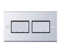 Selectric 7MPRO-505 7M-PRO 6 Gang 2 Way 10AX Plate Switch - Polished Chrome, Black Insert