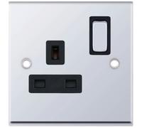 Selectric 7MPRO-521 7M-PRO 1 Gang 13A Switched DP Socket Outlet - Polished Chrome, Black Insert