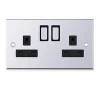Selectric 7MPRO-522 7M-PRO 2 Gang 13A Switched DP Socket Outlet with 2 Earth Terminals - Polished Chrome, Black Insert (Pack 10)