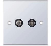 Selectric 7MPRO-536 7M-PRO 1x F-Type Satellite & 1x Isolated Coaxial TV Socket - Polished Chrome, Black Insert