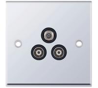 Selectric 7MPRO-537 7M-PRO 1x F-Type Satellite & 2x Isolated Coaxial TV Socket - Polished Chrome, Black Insert