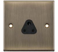 Selectric 7MPRO-625 7M-PRO 1 Gang 2A Unswitched Round Pin Socket Outlet with Shutters - Antique Brass, Black Insert