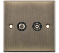 Selectric 7MPRO-636 7M-PRO 1x F-Type Satellite & 1x Isolated Coaxial TV Socket - Antique Brass, Black Insert
