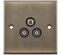 Selectric 7MPRO-637 7M-PRO 1x F-Type Satellite & 2x Isolated Coaxial TV Socket - Antique Brass, Black Insert