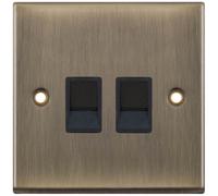 Selectric 7MPRO-641 7M-PRO 2 Gang RJ45 Data Socket - Antique Brass, Black Insert