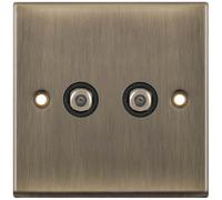 Selectric 7MPRO-645 7M-PRO 2 Gang F-Type Satellite Socket - Antique Brass, Black Insert