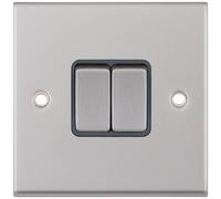 Selectric 7MPRO-702 7M-PRO 2 Gang 2 Way 10AX Plate Switch - Satin Chrome, Grey Insert