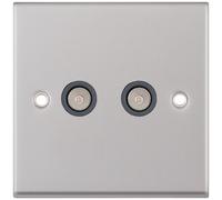 Selectric 7MPRO-734 7M-PRO 2 Gang Coaxial TV Socket - Satin Chrome, Grey Insert