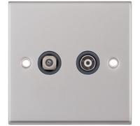 Selectric 7MPRO-736 7M-PRO 1x F-Type Satellite & 1x Isolated Coaxial TV Socket - Satin Chrome, Grey Insert