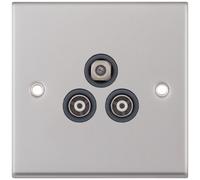 Selectric 7MPRO-737 7M-PRO 1x F-Type Satellite & 2x Isolated Coaxial TV Socket - Satin Chrome, Grey Insert