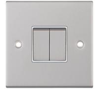 Selectric DSL102 5M 2 Gang 2 Way 10AX Plate Switch - Satin Chrome, White Insert