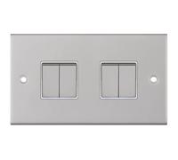 Selectric DSL104 5M 4 Gang 2 Way 10AX Plate Switch - Satin Chrome, White Insert