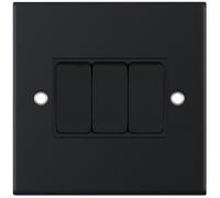 Selectric DSL11-03 5M 3 Gang 2 Way 10AX Plate Switch - Matt Black, Black Insert