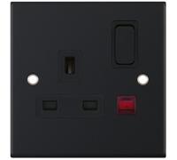 Selectric DSL11-23 5M 1 Gang 13A Switched DP Socket Outlet with Neon - Matt Black, Black Insert