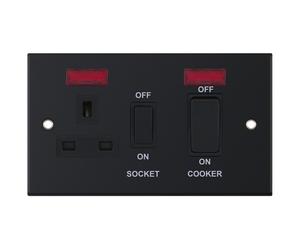 Selectric DSL11-31 5M 45A Cooker Unit with 13A Switched Socket & Neon - Matt Black, Black Insert