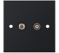 Selectric DSL11-36 5M 1x F-Type Satellite & 1x Isolated Coaxial TV Socket - Matt Black, Black Insert