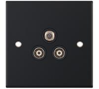 Selectric DSL11-37 5M 1x F-Type Satellite & 2x Isolated Coaxial TV Socket - Matt Black, Black Insert