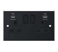 Selectric DSL11-61 5M 2 Gang 13A Switched Socket Outlet with 2x USB Type-A (2.1A/1A) - Matt Black, Black Insert