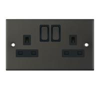 Selectric DSL12-22 5M 2 Gang 13A Switched DP Socket Outlet with 2 Earth Terminals - Dark Bronze, Black Insert