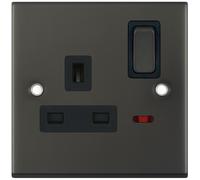 Selectric DSL12-23 5M 1 Gang 13A Switched DP Socket Outlet with Neon - Dark Bronze, Black Insert