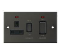 Selectric DSL12-31 5M 45A Cooker Unit with 13A Switched Socket & Neon - Dark Bronze, Black Insert
