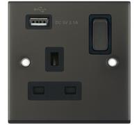 Selectric DSL12-60 5M 1 Gang 13A Switched Socket Outlet with 1x USB Type-A (2.1A) - Dark Bronze, Black Insert