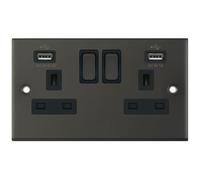 Selectric DSL12-61 5M 2 Gang 13A Switched Socket Outlet with 2x USB Type-A (2.1A/1A) - Dark Bronze, Black Insert