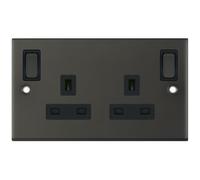 Selectric DSL12-85 5M 2 Gang 13A Switched DP Socket Outlet with Outboard Rockers & 2 Earth Terminals - Dark Bronze, Black Insert