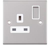 Selectric DSL121 5M 1 Gang 13A Switched DP Socket Outlet - Satin Chrome, White Insert