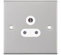 Selectric DSL126 5M 1 Gang 5A Unswitched Round Pin Socket Outlet with Shutters - Satin Chrome, White Insert