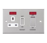 Selectric DSL131 5M 45A Cooker Unit with 13A Switched Socket & Neon - Satin Chrome, White Insert