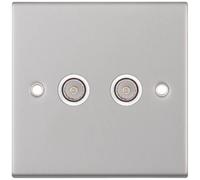 Selectric DSL134 5M 2 Gang Coaxial TV Socket - Satin Chrome, White Insert
