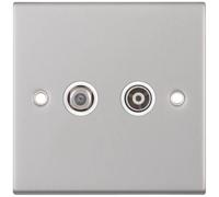 Selectric DSL136 5M 1x F-Type Satellite & 1x Isolated Coaxial TV Socket - Satin Chrome, White Insert