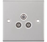 Selectric DSL137 5M 1x F-Type Satellite & 2x Isolated Coaxial TV Socket - Satin Chrome, White Insert
