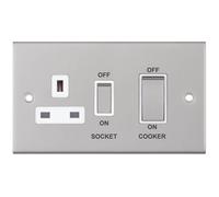 Selectric DSL149 5M 45A Cooker Unit with 13A Switched Socket - Satin Chrome, White Insert