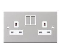 Selectric DSL151 5M 2 Gang 13A Switched SP Socket Outlet - Satin Chrome, White Insert