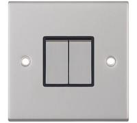 Selectric DSL202 5M 2 Gang 2 Way 10AX Plate Switch - Satin Chrome, Black Insert