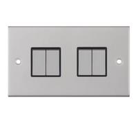 Selectric DSL204 5M 4 Gang 2 Way 10AX Plate Switch - Satin Chrome, Black Insert